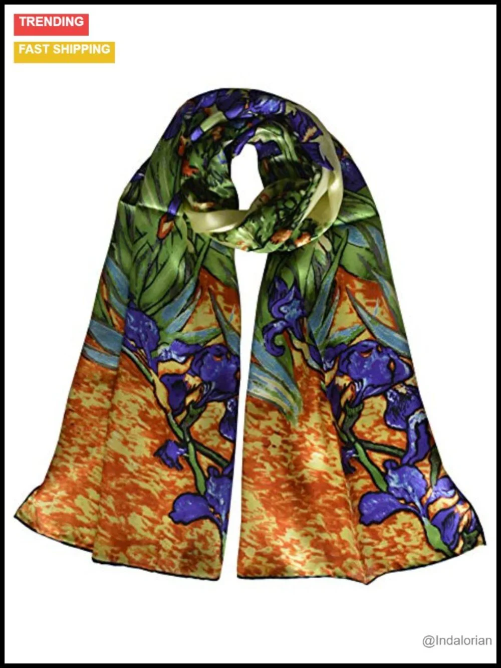 100% Mulberry Silk Fashion Scarf Shawl Wrap, Van Gogh Art Print, Hand-Hemmed,